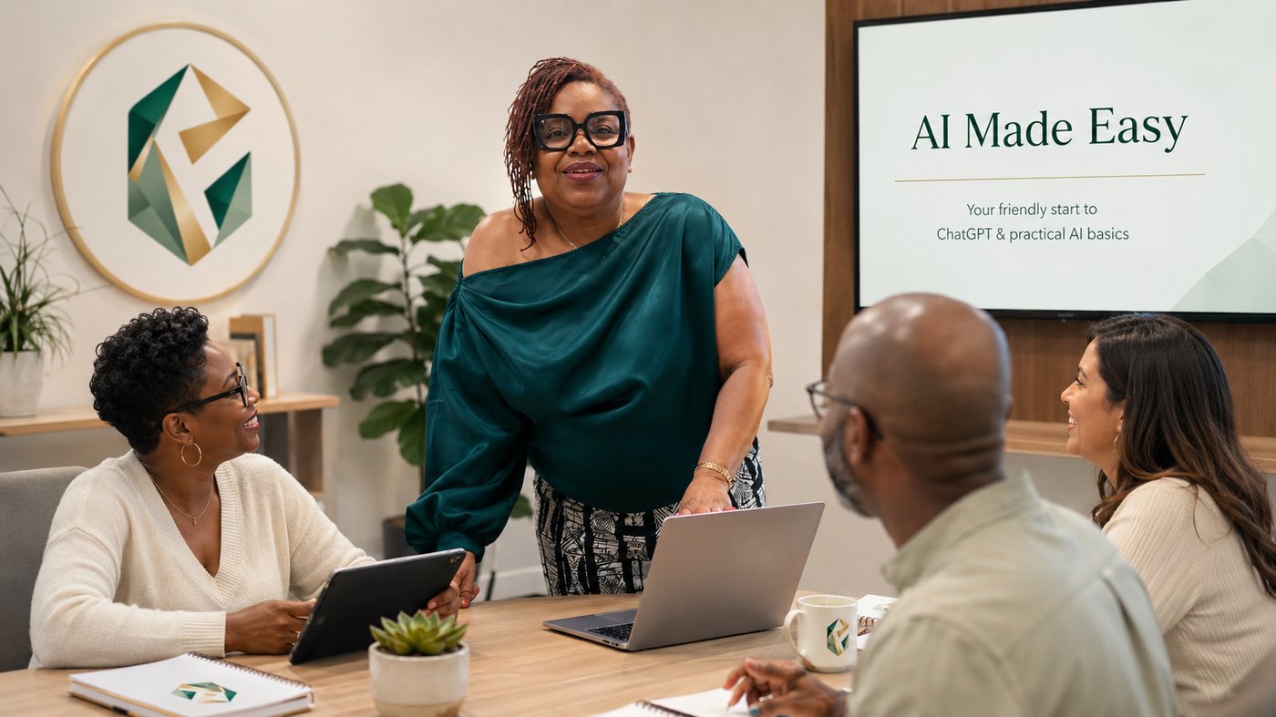 Nkemka teaching an AI Made Easy class