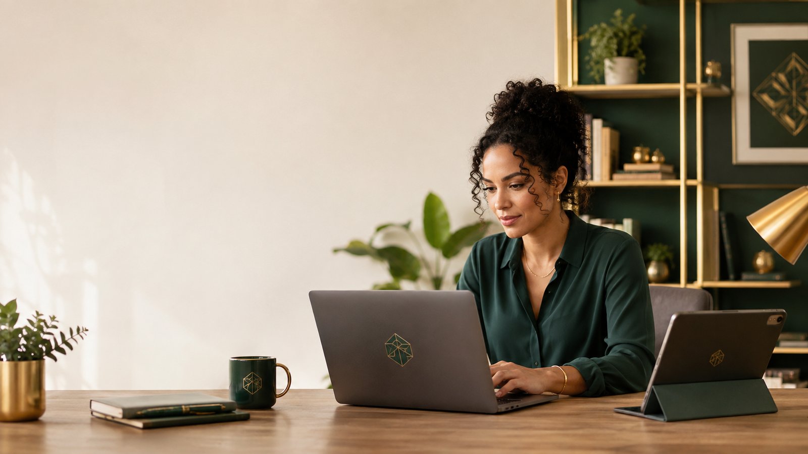 Nkemka smiling confidently at her laptop